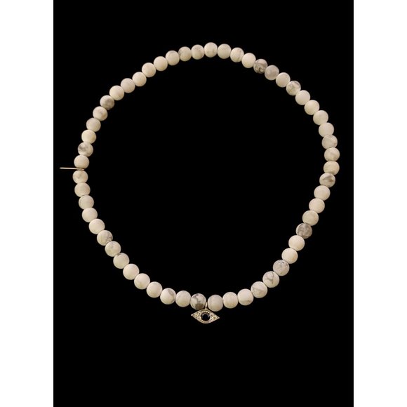 Electric Picks Natural Stone Bead Evil Eye Stretch Choker Necklace 14" - Picture 1 of 6